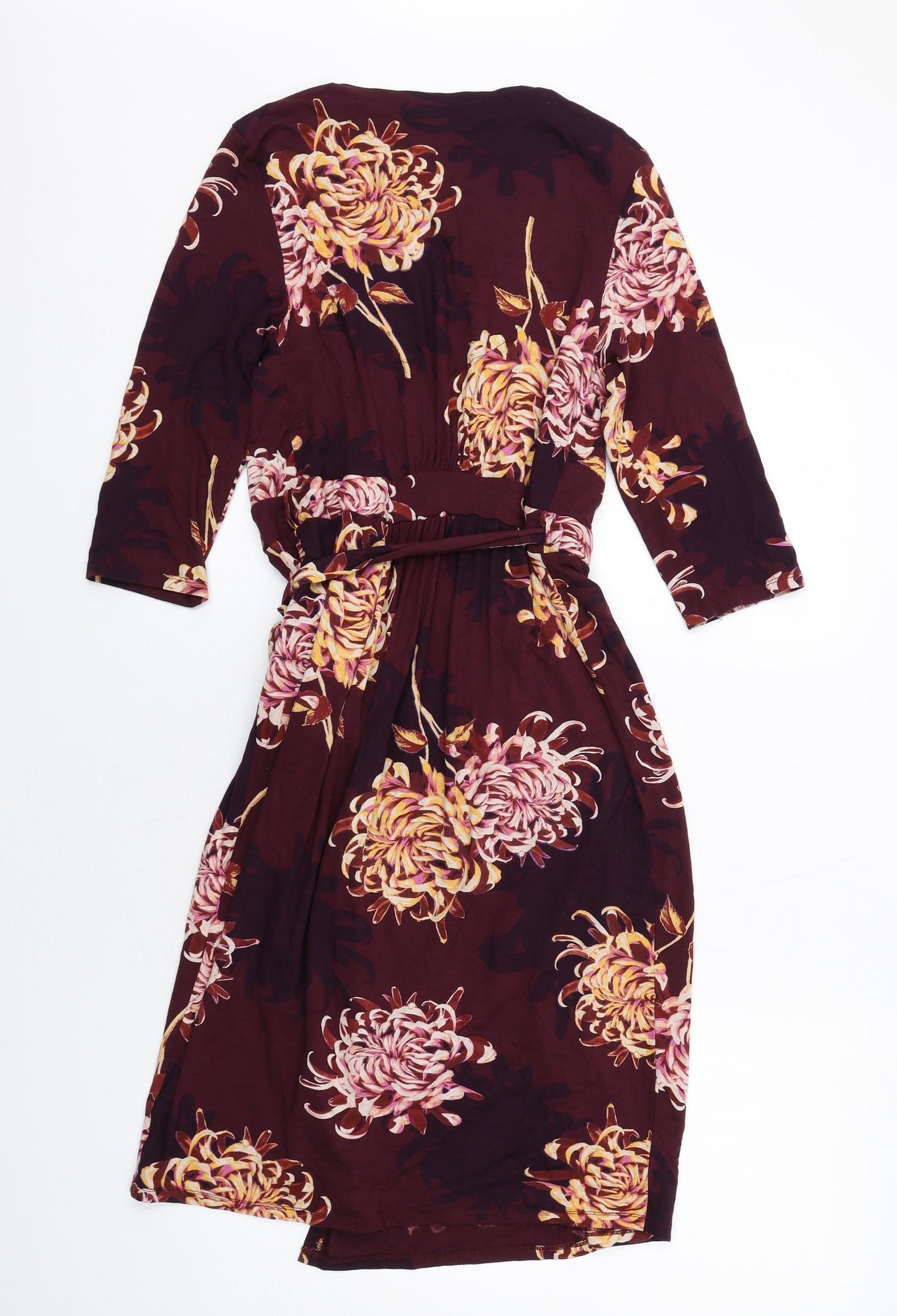 NEXT Womens Purple Floral Viscose Wrap Dress Size 12 V-Neck Tie