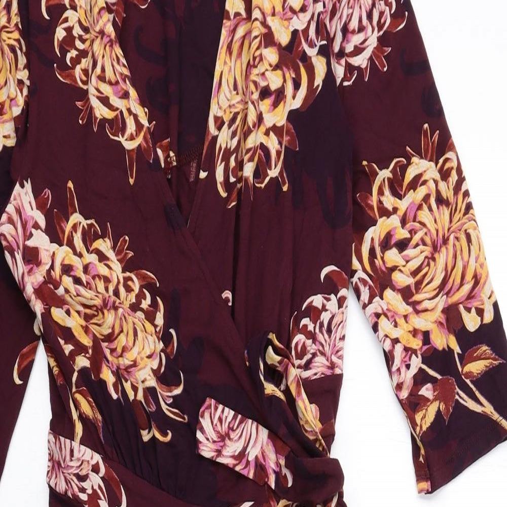 NEXT Womens Purple Floral Viscose Wrap Dress Size 12 V-Neck Tie