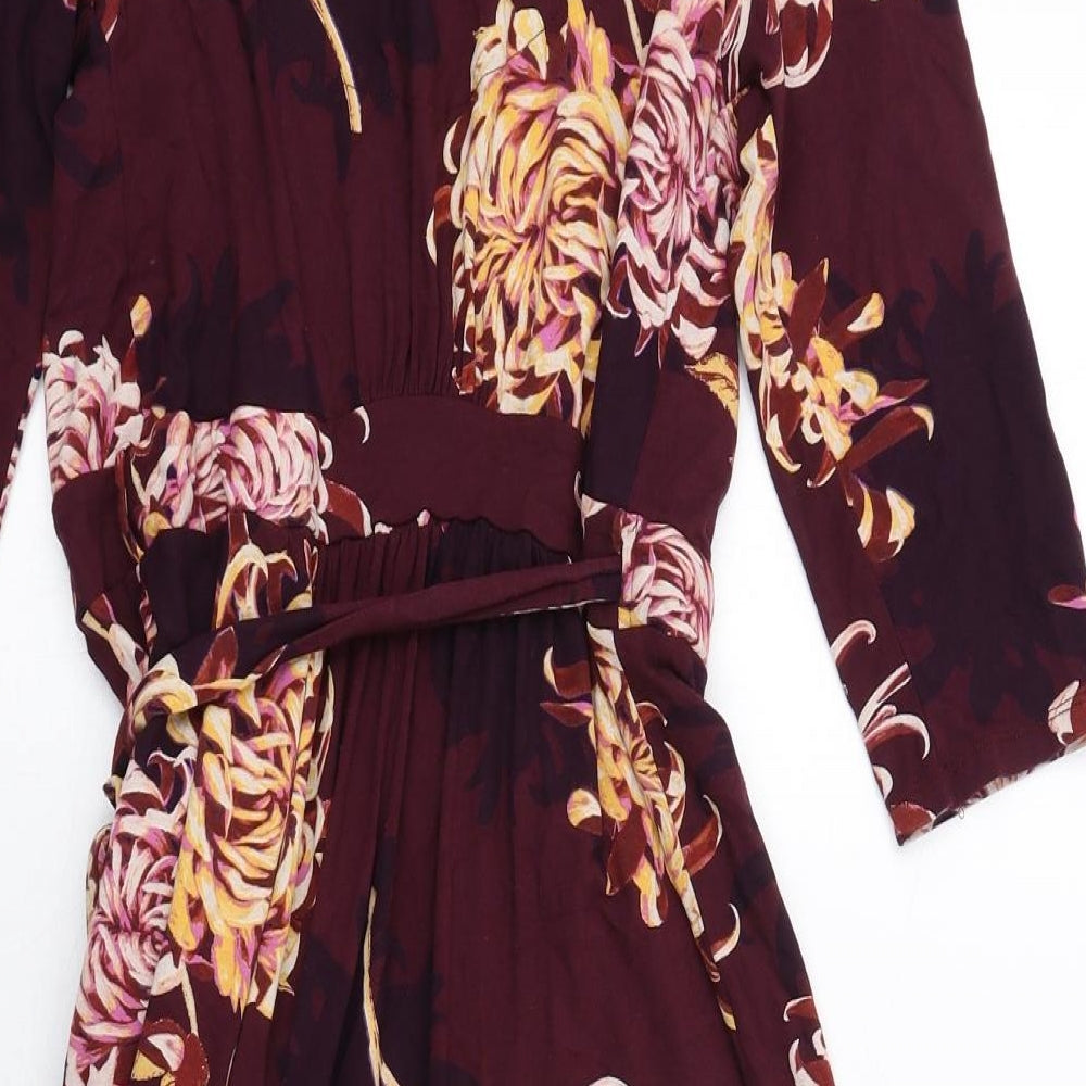 NEXT Womens Purple Floral Viscose Wrap Dress Size 12 V-Neck Tie