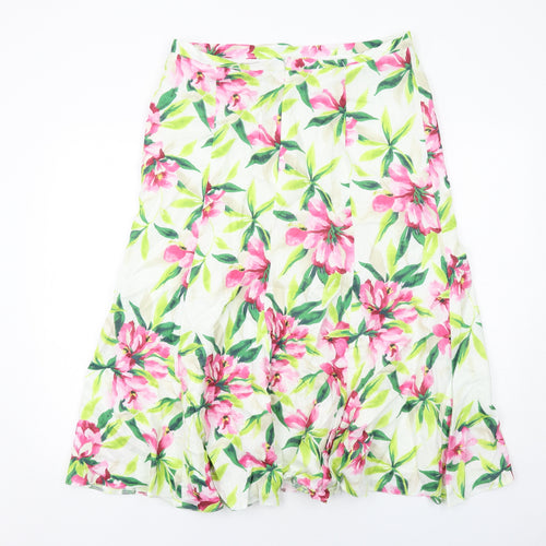 Viyella Womens Multicoloured Floral Linen Swing Skirt Size 12 Zip