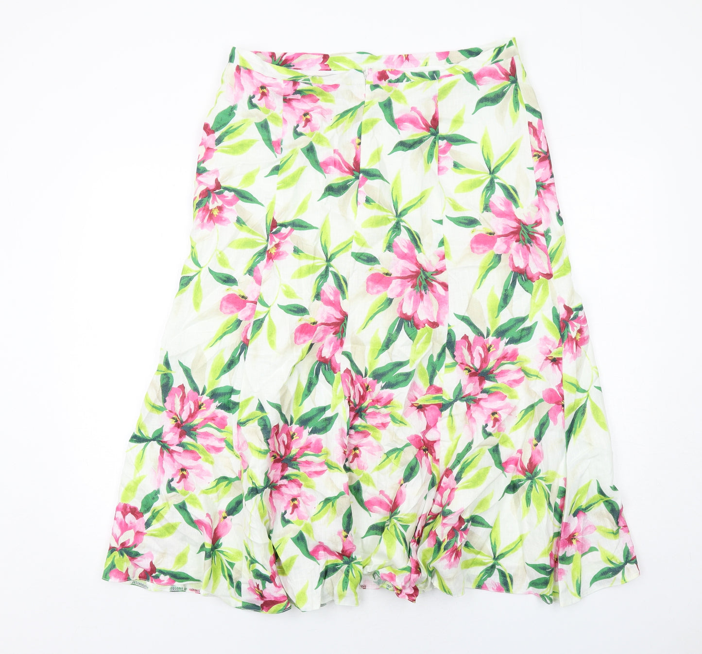 Viyella Womens Multicoloured Floral Linen Swing Skirt Size 12 Zip