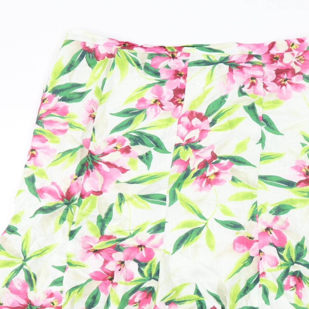 Viyella Womens Multicoloured Floral Linen Swing Skirt Size 12 Zip