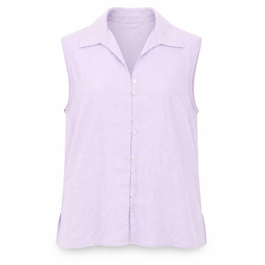 Front view of Isabelle women’s purple polyester basic button-up size 2xs collared