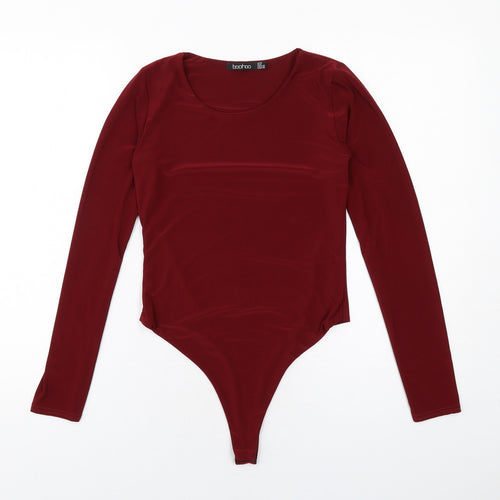 Boohoo Womens Red Polyester Bodysuit One-Piece Size 12 Snap