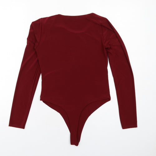 Boohoo Womens Red Polyester Bodysuit One-Piece Size 12 Snap