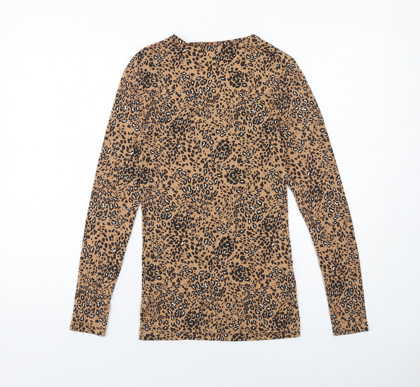 Marks and Spencer Womens Brown Animal Print Acrylic Basic T-Shirt Size 10 Scoop Neck - Leopard Print