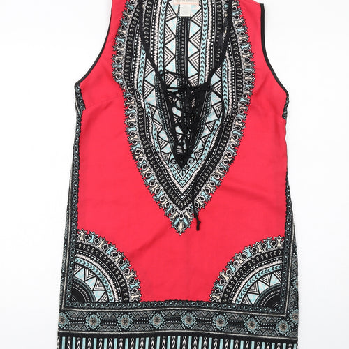 Band of Gypsies Womens Multicoloured Geometric Polyester A-Line Size M V-Neck Pullover