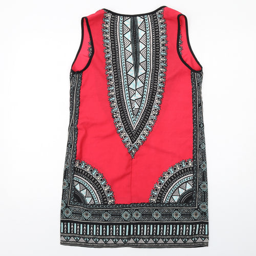 Band of Gypsies Womens Multicoloured Geometric Polyester A-Line Size M V-Neck Pullover