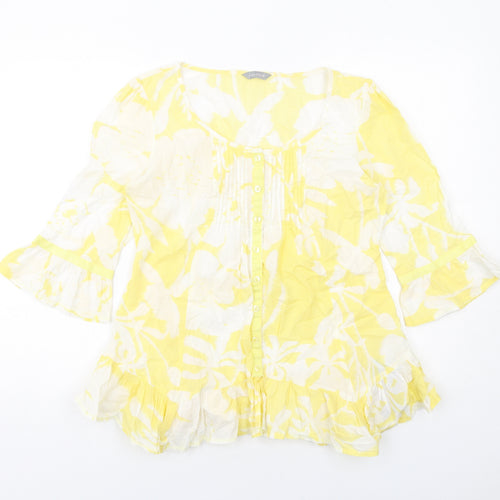 Per Una Womens Yellow Geometric Cotton Basic Button-Up Size 10 Boat Neck