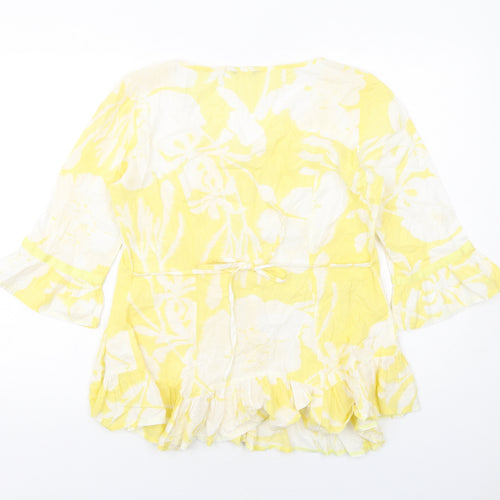 Per Una Womens Yellow Geometric Cotton Basic Button-Up Size 10 Boat Neck