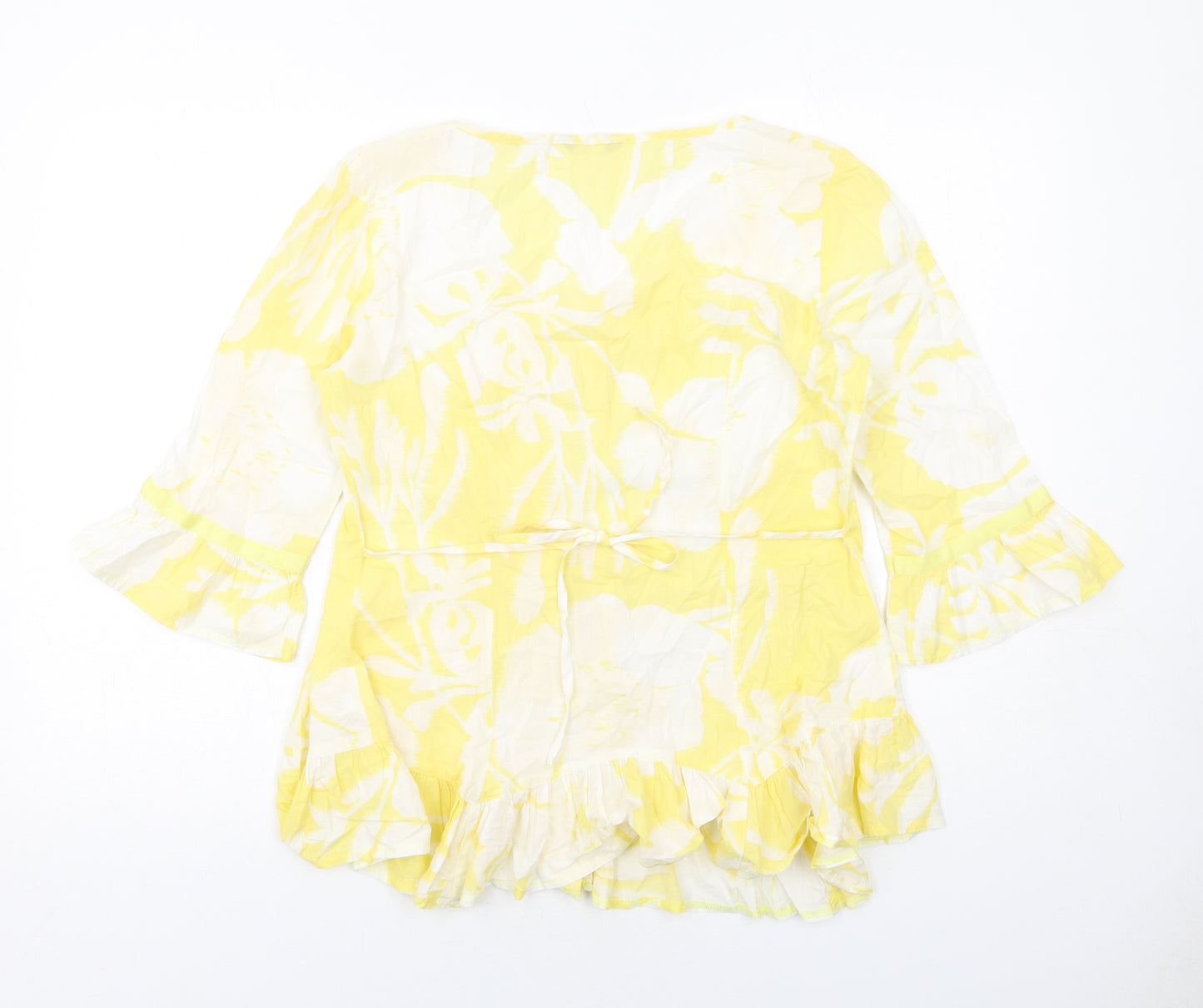 Per Una Womens Yellow Geometric Cotton Basic Button-Up Size 10 Boat Neck