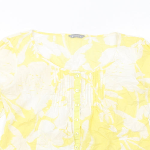 Per Una Womens Yellow Geometric Cotton Basic Button-Up Size 10 Boat Neck