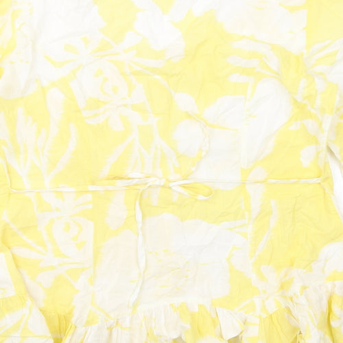 Per Una Womens Yellow Geometric Cotton Basic Button-Up Size 10 Boat Neck