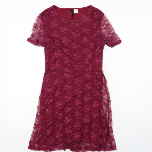 H&M Womens Pink Floral Polyamide Shift Size 10 Round Neck Pullover