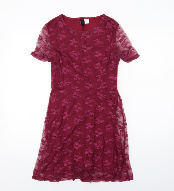 H&M Womens Pink Floral Polyamide Shift Size 10 Round Neck Pullover