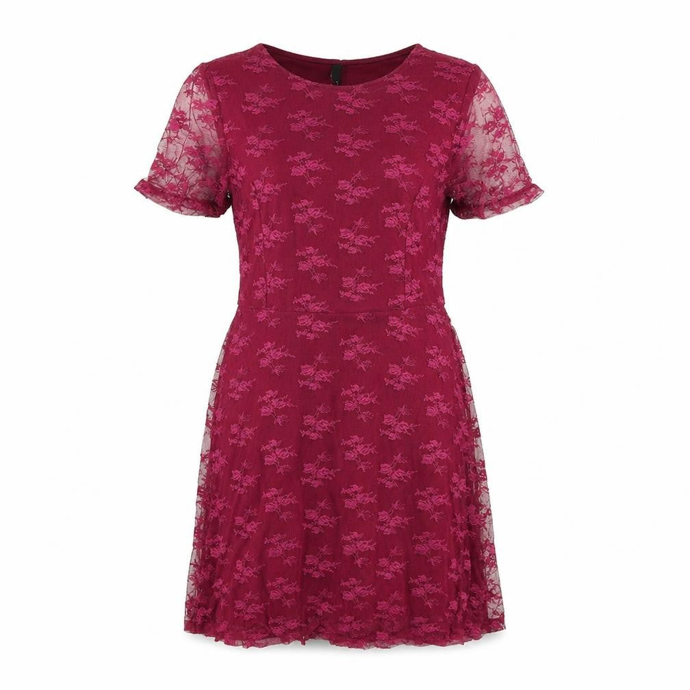 Front view of H&M women’s pink floral polyamide shift, size UK 10, round neck pullover