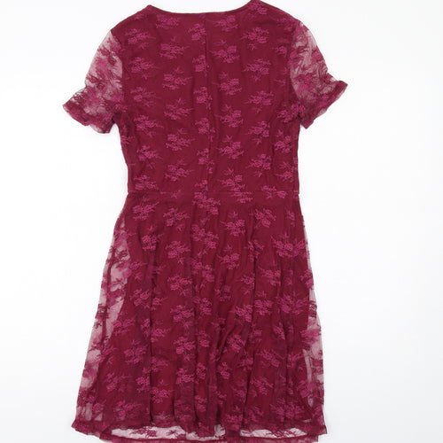 H&M Womens Pink Floral Polyamide Shift Size 10 Round Neck Pullover