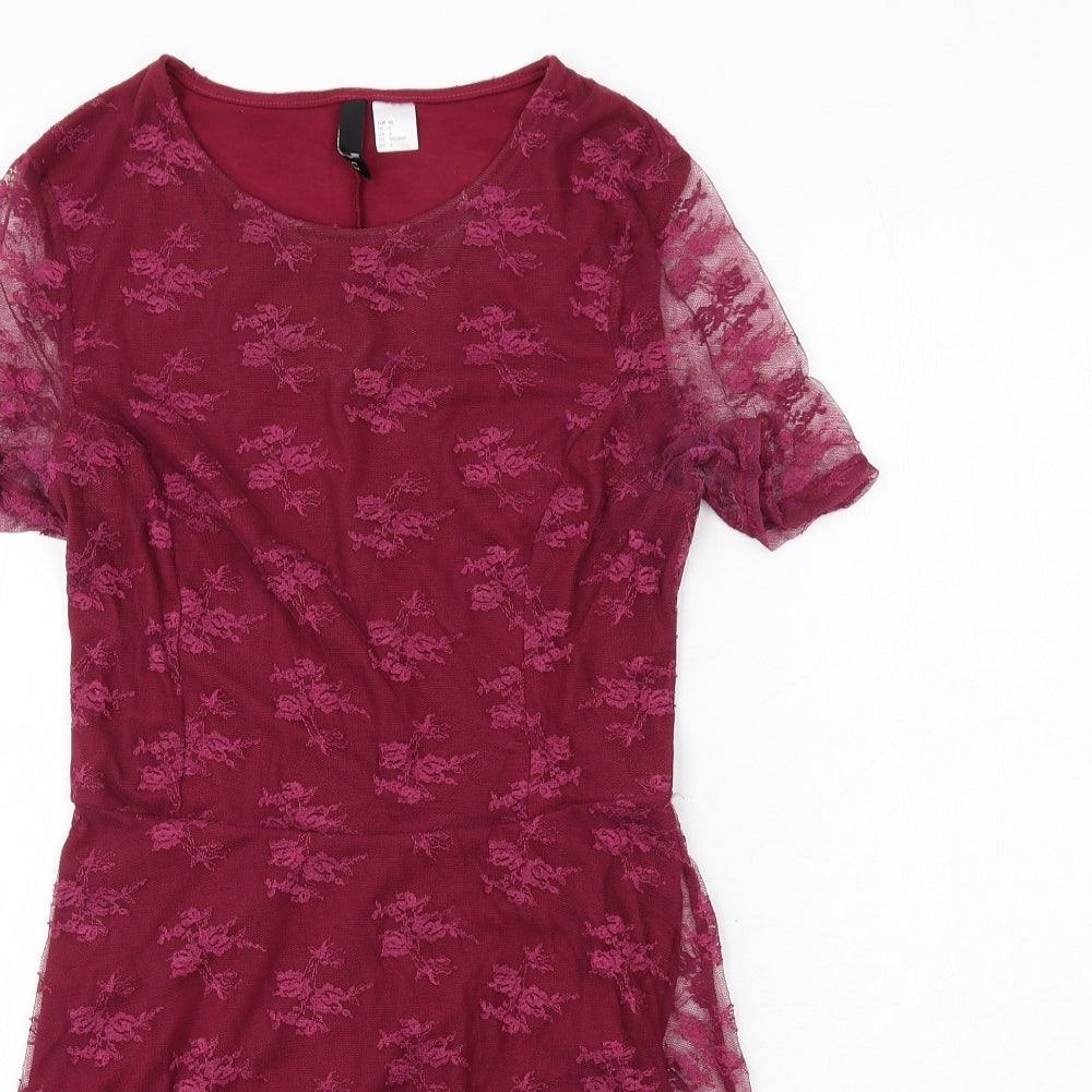 H&M Womens Pink Floral Polyamide Shift Size 10 Round Neck Pullover
