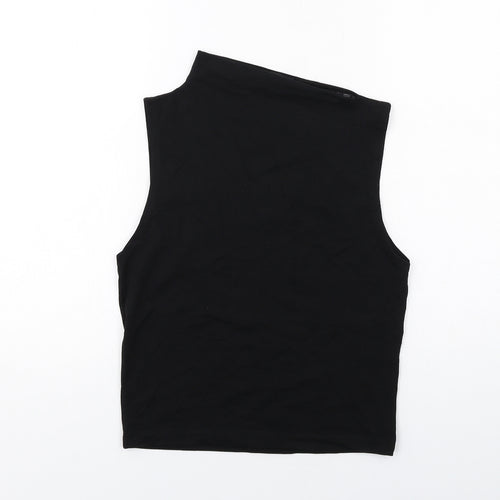 Zara Womens Black Viscose Basic Blouse Size M Square Neck - Slash Neck