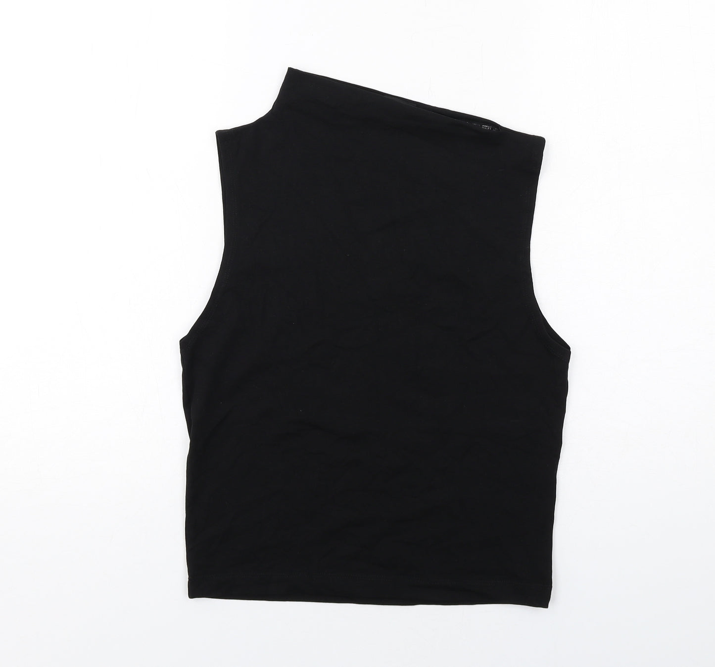 Zara Womens Black Viscose Basic Blouse Size M Square Neck - Slash Neck
