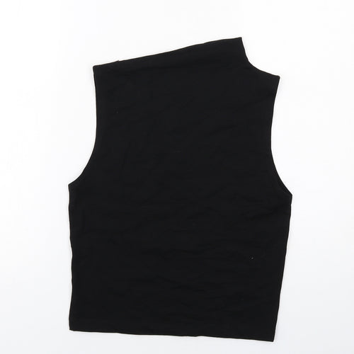 Zara Womens Black Viscose Basic Blouse Size M Square Neck - Slash Neck