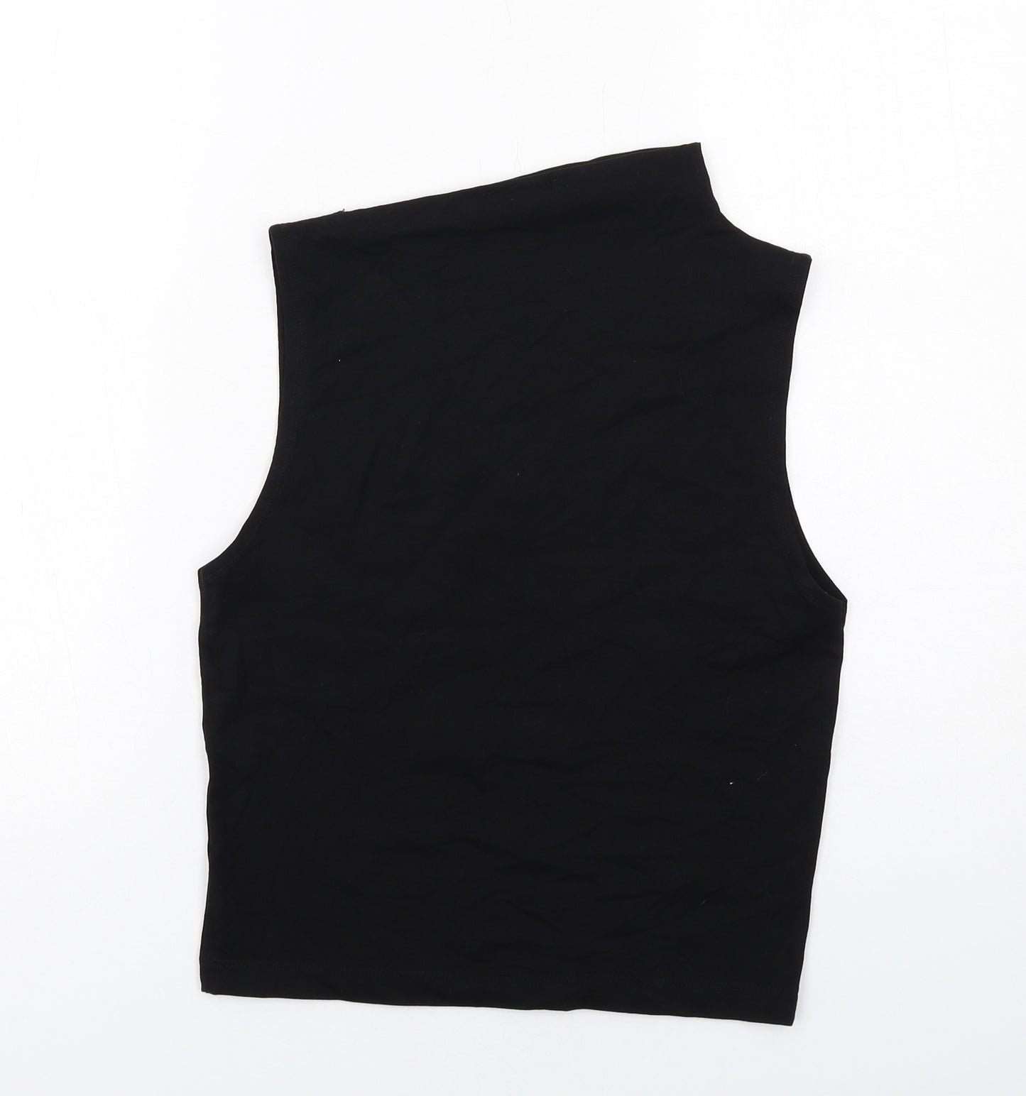Zara Womens Black Viscose Basic Blouse Size M Square Neck - Slash Neck