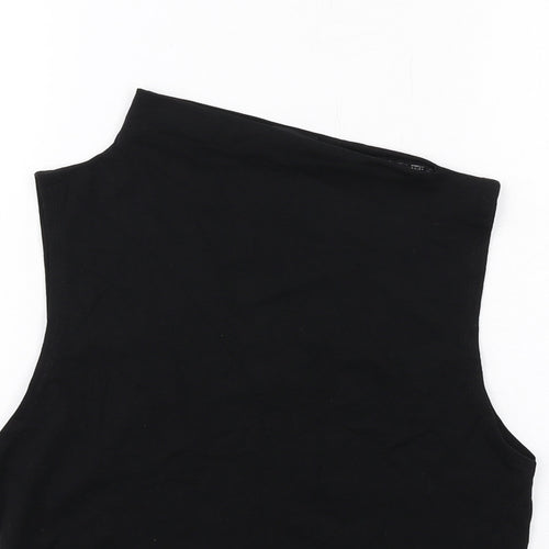 Zara Womens Black Viscose Basic Blouse Size M Square Neck - Slash Neck
