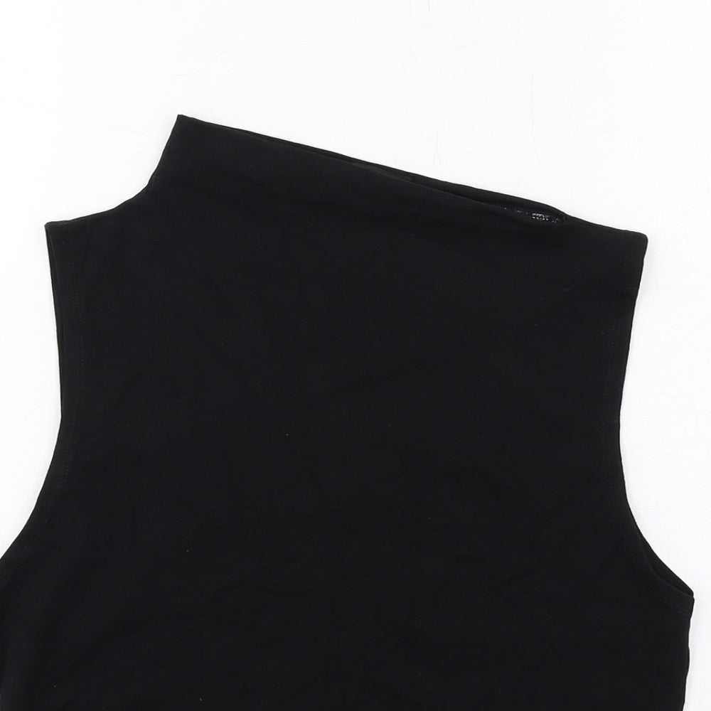 Zara Womens Black Viscose Basic Blouse Size M Square Neck - Slash Neck
