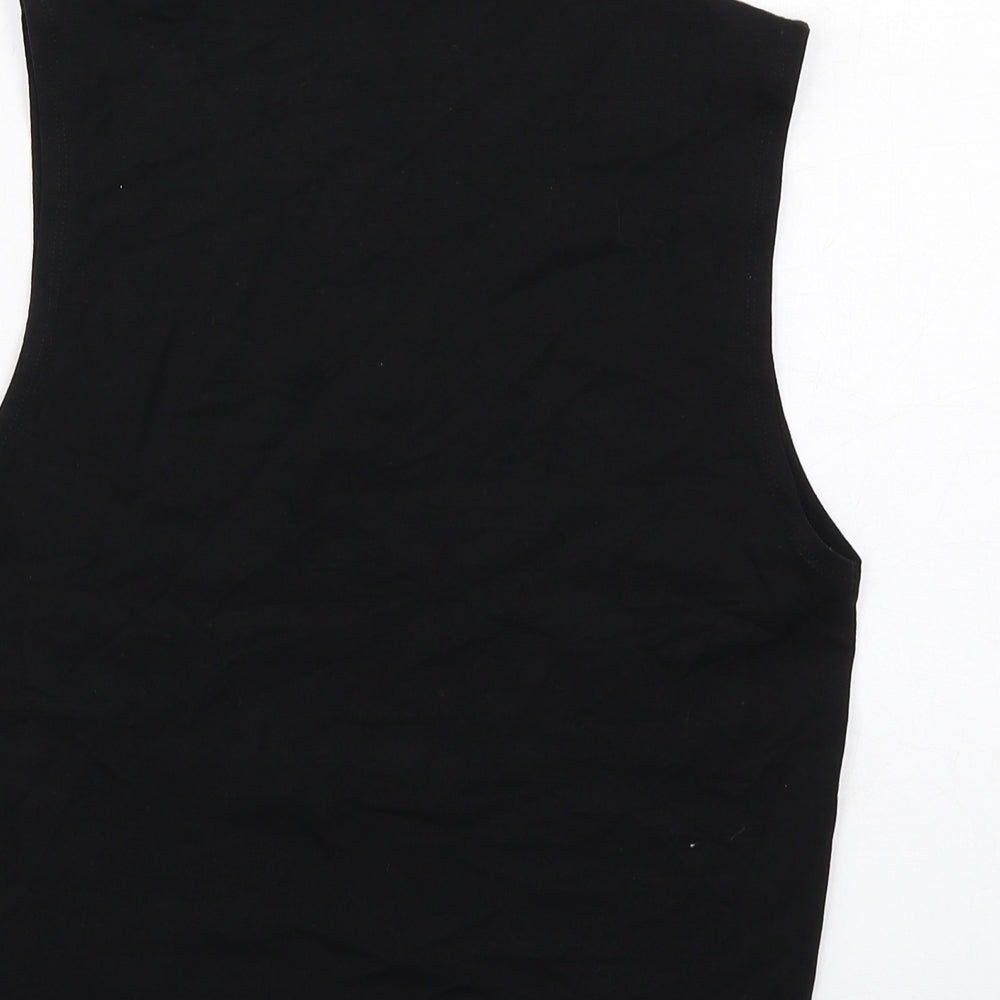 Zara Womens Black Viscose Basic Blouse Size M Square Neck - Slash Neck