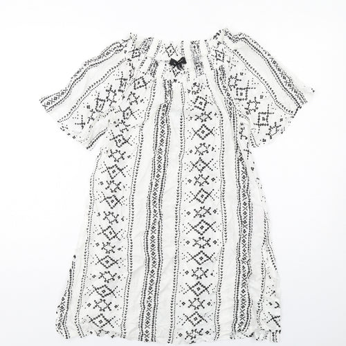New Look Womens White Geometric Viscose A-Line Size S Boat Neck Pullover