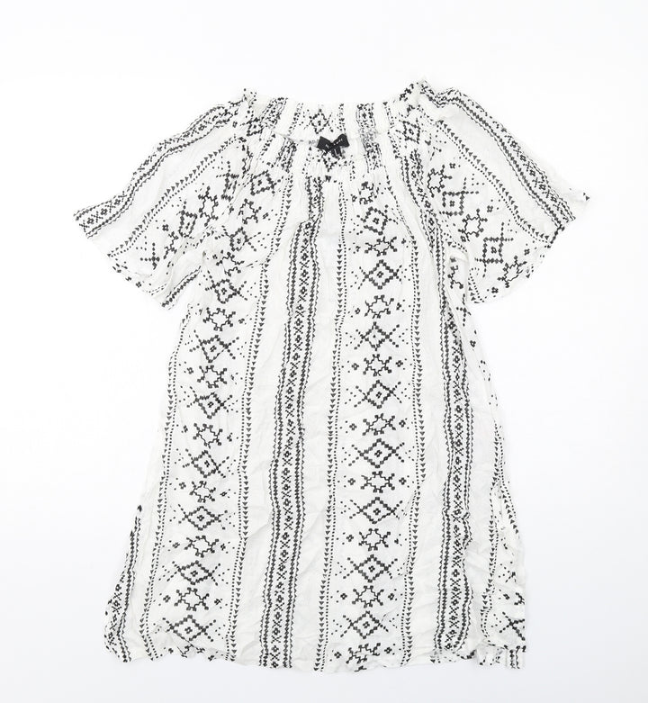 New Look Womens White Geometric Viscose A-Line Size S Boat Neck Pullover