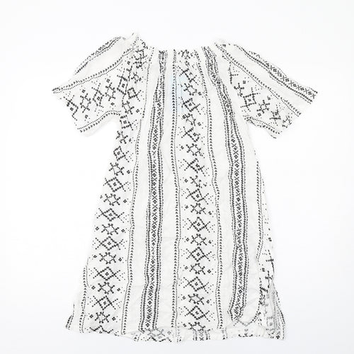 New Look Womens White Geometric Viscose A-Line Size S Boat Neck Pullover