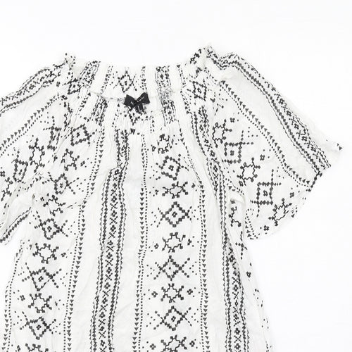 New Look Womens White Geometric Viscose A-Line Size S Boat Neck Pullover