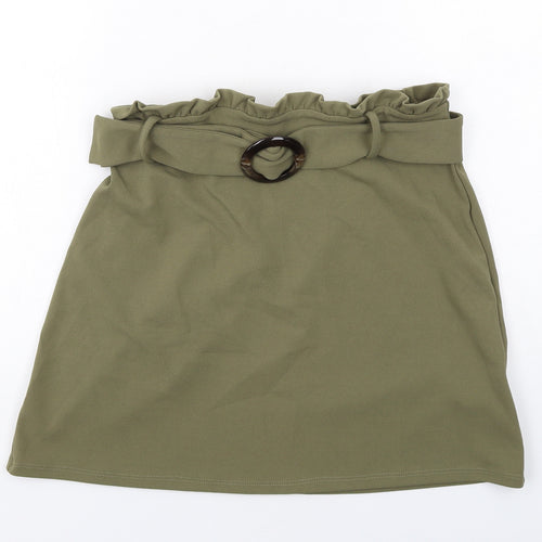 New Look Womens Green Polyester A-Line Skirt Size 12 - Belt included