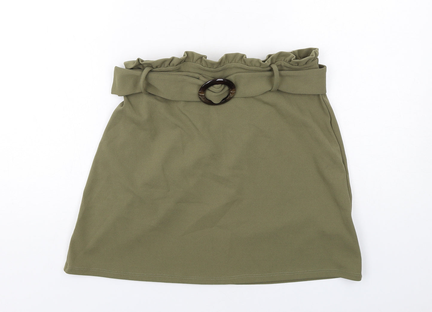 New Look Womens Green Polyester A-Line Skirt Size 12 - Belt included