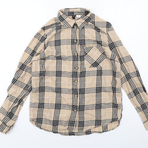 H&M Womens Beige Plaid Cotton Basic Button-Up Size 6 Collared