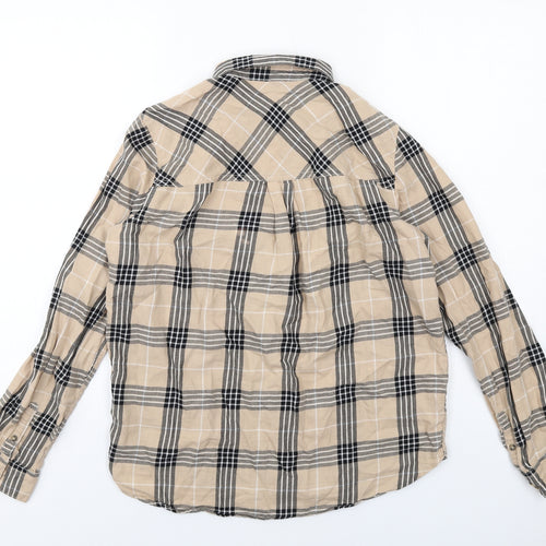 H&M Womens Beige Plaid Cotton Basic Button-Up Size 6 Collared