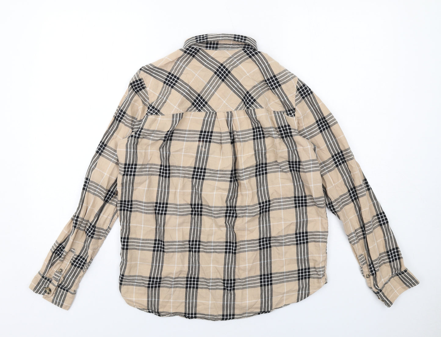 H&M Womens Beige Plaid Cotton Basic Button-Up Size 6 Collared