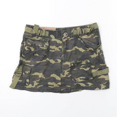 YAYA Womens Green Camouflage Cotton Cargo Skirt Size S Zip