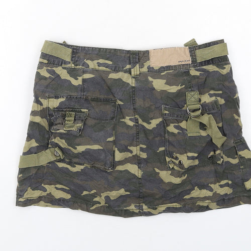 YAYA Womens Green Camouflage Cotton Cargo Skirt Size S Zip