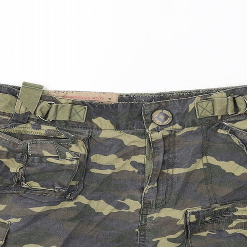 YAYA Womens Green Camouflage Cotton Cargo Skirt Size S Zip