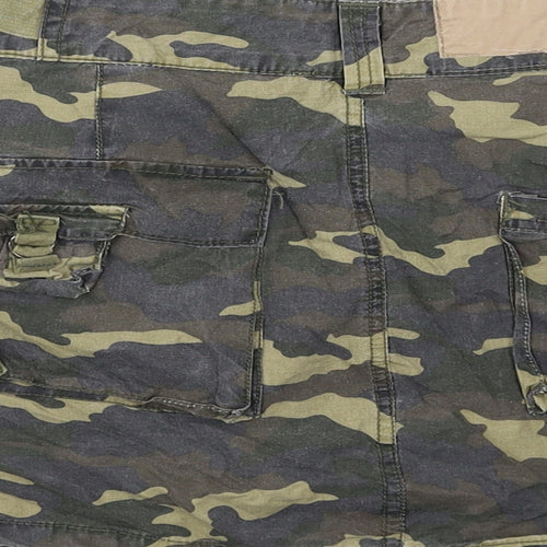 YAYA Womens Green Camouflage Cotton Cargo Skirt Size S Zip