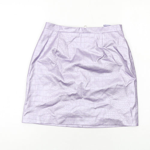 River Island Womens Purple Animal Print Polyester A-Line Skirt Size 8 Zip - Croc texture