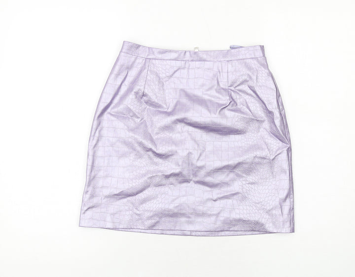 River Island Womens Purple Animal Print Polyester A-Line Skirt Size 8 Zip - Croc texture