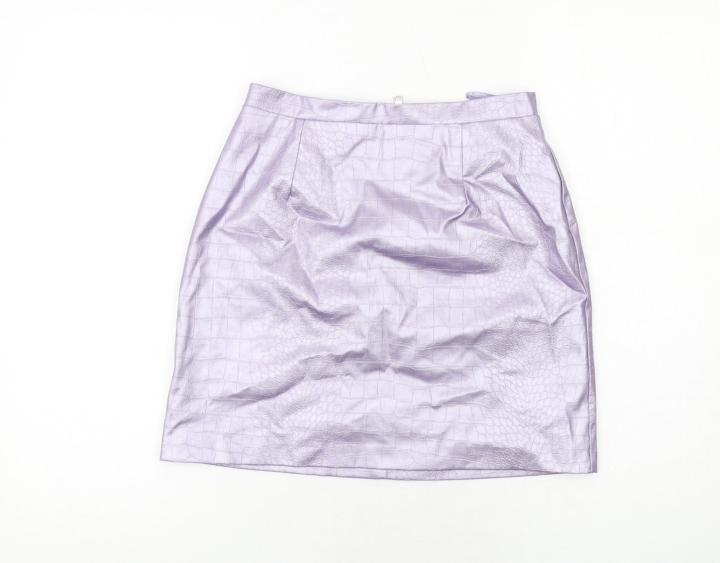 River Island Womens Purple Animal Print Polyester A-Line Skirt Size 8 Zip - Croc texture