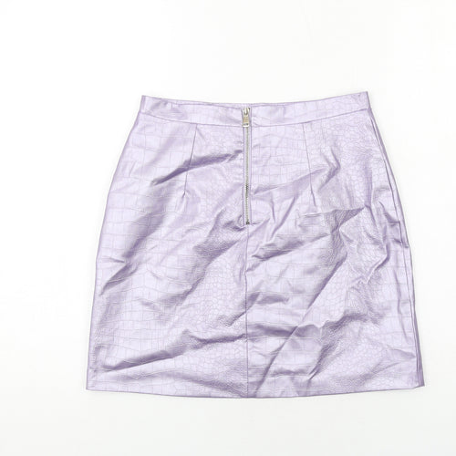 River Island Womens Purple Animal Print Polyester A-Line Skirt Size 8 Zip - Croc texture