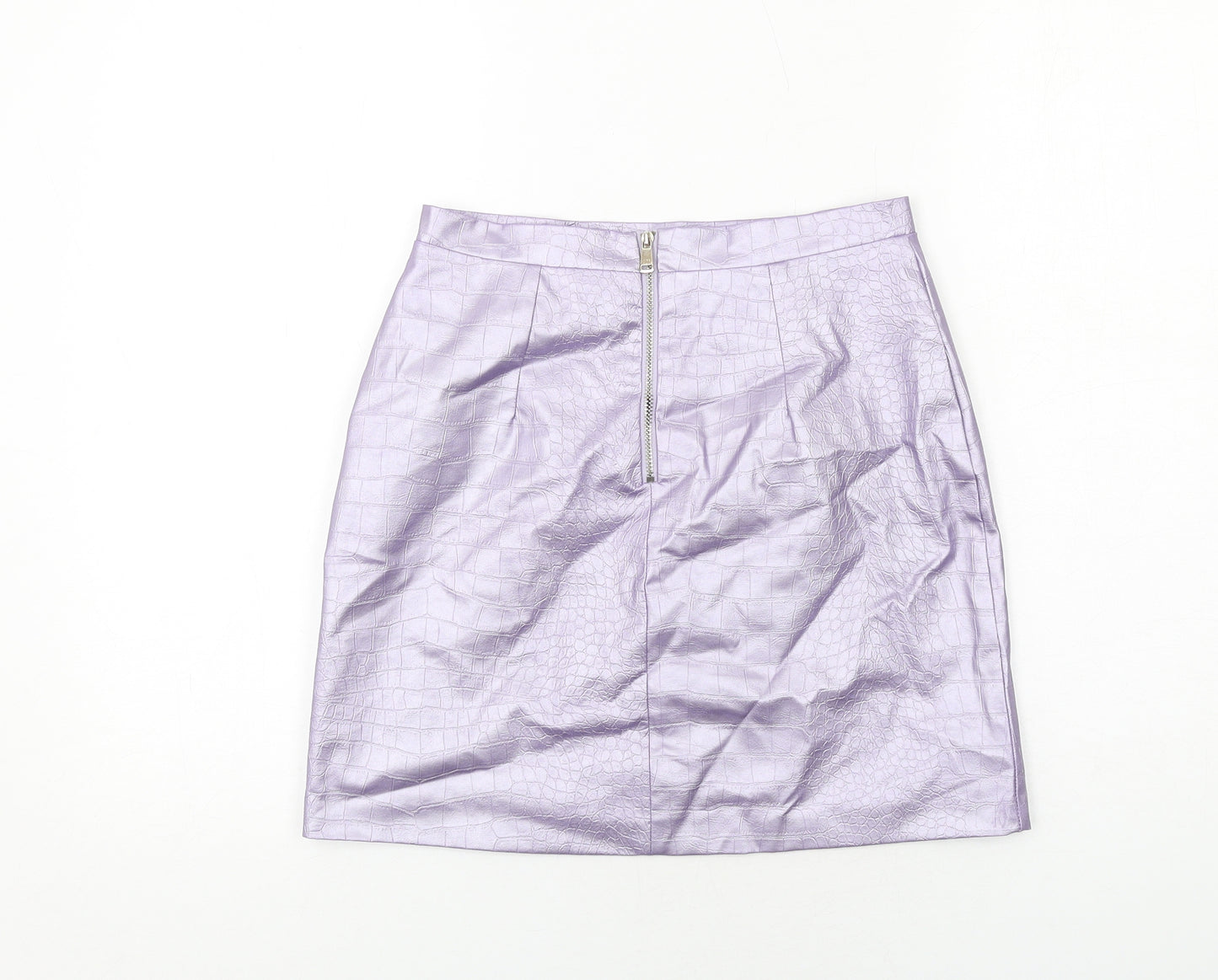 River Island Womens Purple Animal Print Polyester A-Line Skirt Size 8 Zip - Croc texture