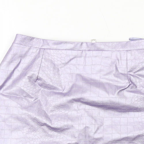 River Island Womens Purple Animal Print Polyester A-Line Skirt Size 8 Zip - Croc texture
