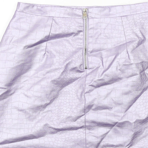 River Island Womens Purple Animal Print Polyester A-Line Skirt Size 8 Zip - Croc texture