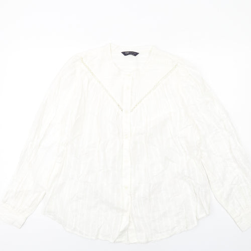 Marks and Spencer Womens White Cotton Basic Button-Up Size 8 Round Neck
